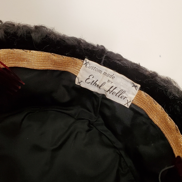 40s 50s Black Persian Lamb & Velvet Cossack Style Pillbox Tilt Hat - Picture 13 of 16